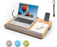 🖥️ multifunctional lap desk for laptops - spacious 17" fit, comfortable cushioned tray with mouse pad & tablet/phone holders - stylish wood grain design for home office & entertainment (grey) logo