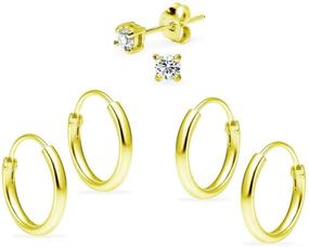 img 4 attached to 💎 Sterling Silver Endless Hoops & Round CZ Earrings Set: Choose Color for Women & Girls