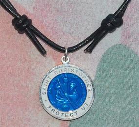 img 2 attached to 🏅 Native Treasure Large Colored St. Christopher Medal on Adjustable Black Leather Cord - Choose Your Favorite!