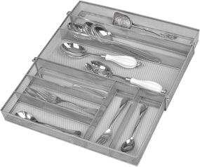 img 1 attached to 🗄️ Smart Design Drawer Organizer - 8-Compartment Expandable Steel Mesh Tray for Kitchen Utensils and Silverware - Enhance Kitchen Organization [Silver]