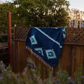 img 1 attached to Authentic Mexican Thunderbird Blanket Wall Tapestry - XL Handwoven Southwestern Eagle Design, Tan Brown Navajo Aztec Style, Ideal Yoga Blanket from Mexico (Blue)
