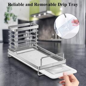 img 3 attached to Nieifi Stainless Steel Sink Caddy Organizer: Rust Proof, Removable Drip Tray, Sponge & Brush Holder for Kitchen Sink