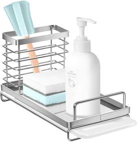 img 4 attached to Nieifi Stainless Steel Sink Caddy Organizer: Rust Proof, Removable Drip Tray, Sponge & Brush Holder for Kitchen Sink