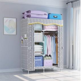 img 3 attached to 🗄️ LDAB Grey Pattern Portable Wardrobe Closet Organizer with Shelves, Hanging Rack & Side Pockets, 41x18x67'' - Extra Strong and Durable