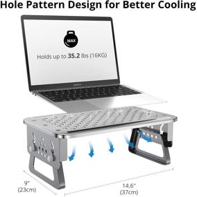 img 3 attached to ATUMTEK Серебряная подставка для монитора - Алюминий авиационного класса, регулируемая высота, сетчатая платформа - для компьютерного экрана, ноутбука, iMac, ПК, принтера, небольшого проектора.