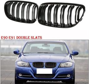 img 1 attached to Ricoy Twin Slat Gloss Black Euro Front Center Kidney Grille Grill for 09-11 BMW E90 E91 323i 325i 328i 330i 335i 4 Door LCI Facelift - Enhance Your BMW's Appearance!