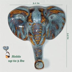 img 1 attached to Ceramic Elephant Hooks: Stylish Self-Adhesive Holders for Kitchen, Bathroom & Home - 3 Pack (Active Glaze)