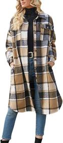 img 4 attached to 👚 Ainangua Women's Wool Blend Long Plaid Shirt Jacket with Button Down and Pockets for a Casual and Trendy Shacket Look