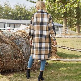 img 3 attached to 👚 Ainangua Women's Wool Blend Long Plaid Shirt Jacket with Button Down and Pockets for a Casual and Trendy Shacket Look