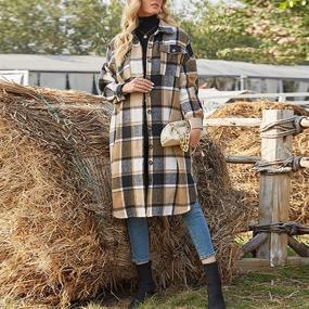 img 1 attached to 👚 Ainangua Women's Wool Blend Long Plaid Shirt Jacket with Button Down and Pockets for a Casual and Trendy Shacket Look