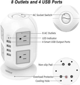 img 2 attached to 🔌 TESSAN Long Extension Cord Power Strip Tower: 15ft, 8 AC Outlets, 4 USB Ports for Home, Office, Dorm Room Essentials