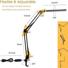 img 2 attached to 💡 Black LED Desk Lamp with Clamp, Adjustable Swing Arm, Eye-Caring Reading Light, 10 Brightness Levels, 3 Lighting Modes, Memory Function for Home Office, Includes Adapter