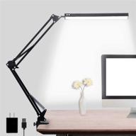 💡 black led desk lamp with clamp, adjustable swing arm, eye-caring reading light, 10 brightness levels, 3 lighting modes, memory function for home office, includes adapter logo