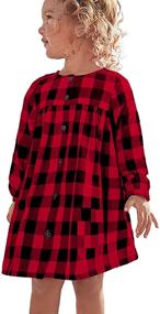 img 2 attached to 👗 Stylish KYMIDY Girl Casual Dress: Long Sleeve Plaid Dress in Black and White for Kids (2-7 years)