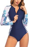 🌸 ekouaer floral long sleeve rash guard one piece swimsuit for women: zipper bathing suit for surfing, training, and athletic swimwear logo