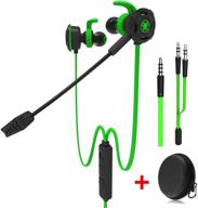 🎧 wired gaming earphone for ps4, laptop, cellphone - adjustable mic, e-sport earbuds with portable bag, inline controls - green logo