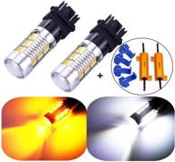 🔦 pair of 2 canbus turn signal led light bulbs 3157 3057 3357 4157 with projector, white yellow switchback, 22 smd, for standard socket (not ck), with load resistors logo