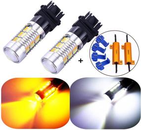 img 4 attached to 🔦 Pair of 2 Canbus Turn Signal LED Light Bulbs 3157 3057 3357 4157 with Projector, White Yellow Switchback, 22 SMD, for Standard Socket (Not CK), with Load Resistors