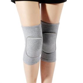 img 4 attached to LZEEM Soft Kneepads Cotton Volleyball Tennis 1 Pair-Women Pole Dance Yoga Knee Protector Guards For Athletic Use Adult Cycling Gym Workout Exercise Skating Knee Brace Support With Sponge (Gray