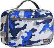 flowfly kids lunch box insulated soft bag mini cooler back to school thermal meal tote kit for girls and boys - blue camo logo