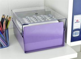 img 2 attached to 📂 Acrimet 5 X 8 Index Card File Holder Organizer with Metal Base - Heavy Duty (Includes AZ Index Cards and Divider), Purple Color with Clear Crystal Plastic Lid Cover