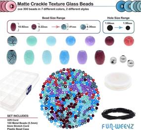 img 3 attached to 🔲 300+ Matte Crackle Glass Beads for Jewelry Making + 100 Metal Spacer Beads | Black Cord & Transparent Stretch Cord Included