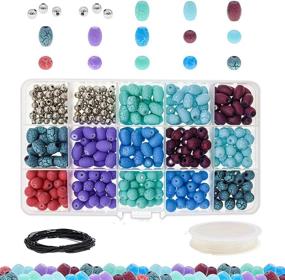 img 4 attached to 🔲 300+ Matte Crackle Glass Beads for Jewelry Making + 100 Metal Spacer Beads | Black Cord & Transparent Stretch Cord Included