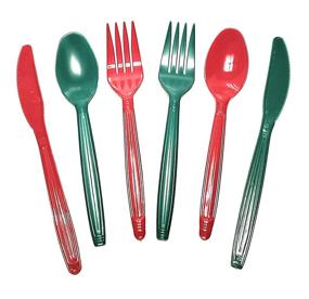 img 3 attached to 🍴 Durable Plastic Cutlery Set - Red and Green - 96 count - 32 spoons, 32 forks, 32 knives