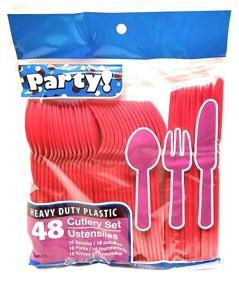 img 2 attached to 🍴 Durable Plastic Cutlery Set - Red and Green - 96 count - 32 spoons, 32 forks, 32 knives