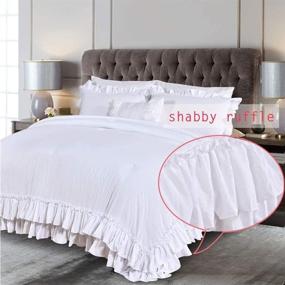 img 3 attached to 🛏️ Queen Size Masaca White Ruffled Comforter Set – Lightweight Farmhouse Shabby Boho Chic White Bedding – Ultra Soft Fluffy Washed Microfiber 3-Piece Bed Comforter Set (Includes 1 White Comforter and 2 Ruffle Pillow Shams)