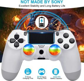 img 3 attached to 🎮 White Wireless Controller for P-4 System - Includes 1 Cable, 2 Rainbow Caps, Two MOTORS/800mAh Battery - OS4 Manette for Men/Boys/Kids/Girls (White, New Affordable Joystick)