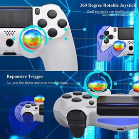 img 1 attached to 🎮 White Wireless Controller for P-4 System - Includes 1 Cable, 2 Rainbow Caps, Two MOTORS/800mAh Battery - OS4 Manette for Men/Boys/Kids/Girls (White, New Affordable Joystick)