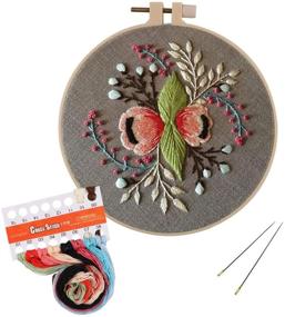 img 4 attached to Complete Embroidery Starter Kit with Color Pattern, Cross Stitch Kit Including Embroidery Cloth, Hoop, Color Threads, and Tools Set – Floral Garland Design