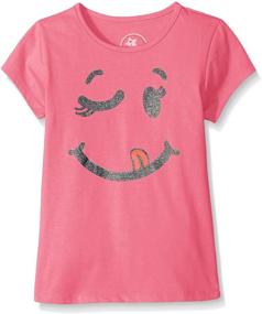 img 2 attached to Sparkling Little Sleeve Glitter Smiley Screen 💫 Girls' Tops, Tees & Blouses: Adds Joy and Style!