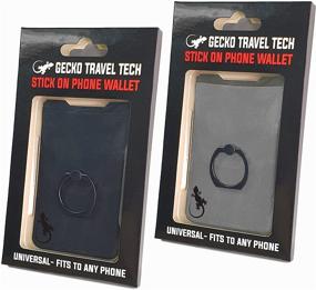 img 2 attached to 📱 Universal Phone Card Holder with Gecko Ring Wallet: Stick-on Finger Grip, Stand & Credit Card Sleeve for Cell Phone - 2 Pack (Black & Gray)