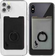 📱 universal phone card holder with gecko ring wallet: stick-on finger grip, stand & credit card sleeve for cell phone - 2 pack (black & gray) logo