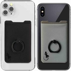 img 4 attached to 📱 Universal Phone Card Holder with Gecko Ring Wallet: Stick-on Finger Grip, Stand & Credit Card Sleeve for Cell Phone - 2 Pack (Black & Gray)