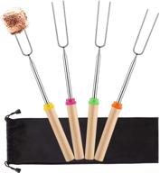 pack of 4 extendable 32-inch telescopic marshmallow skewers & hot dog forks with wooden handle and storage bag for campfire bbq, backyard, and fire pit cooking logo