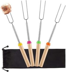 img 4 attached to Pack of 4 Extendable 32-Inch Telescopic Marshmallow Skewers & Hot Dog Forks with Wooden Handle and Storage Bag for Campfire BBQ, Backyard, and Fire Pit Cooking