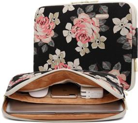 img 4 attached to 🌹 kayond Black Rose Pattern Canvas Water-Resistant Laptop Sleeve for 17 Inch Devices