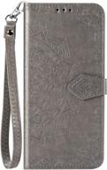 👜 stylish gray wallet case for samsung galaxy a51: embossed flower design, card slots, and stand - 2020 release logo