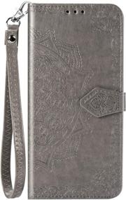 img 4 attached to 👜 Stylish Gray Wallet Case for Samsung Galaxy A51: Embossed Flower Design, Card Slots, and Stand - 2020 Release