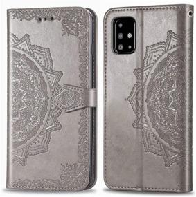 img 3 attached to 👜 Stylish Gray Wallet Case for Samsung Galaxy A51: Embossed Flower Design, Card Slots, and Stand - 2020 Release