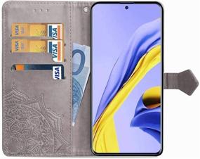 img 2 attached to 👜 Stylish Gray Wallet Case for Samsung Galaxy A51: Embossed Flower Design, Card Slots, and Stand - 2020 Release