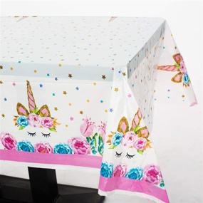 img 3 attached to 🦄 Unicorn Plastic Tablecloth, Set of 2 - Disposable Covers for Unicorn Themed Birthday Party Decorations and Baby Showers - 70" X 42" Unicorn Rectangle Tablecloth