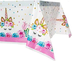 img 4 attached to 🦄 Unicorn Plastic Tablecloth, Set of 2 - Disposable Covers for Unicorn Themed Birthday Party Decorations and Baby Showers - 70" X 42" Unicorn Rectangle Tablecloth