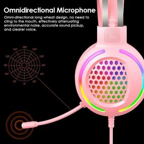 img 1 attached to 7.1 Surround Sound Gaming Headset for PC, Lightweight Headset with Noise Canceling Mic, Bass Surround, Soft 🎧 Memory Earmuffs, Rainbow LED Backlit - Compatible with PC, PS4, Xbox One Controller (Adapter Not Included) - Pink