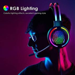 img 2 attached to 7.1 Surround Sound Gaming Headset for PC, Lightweight Headset with Noise Canceling Mic, Bass Surround, Soft 🎧 Memory Earmuffs, Rainbow LED Backlit - Compatible with PC, PS4, Xbox One Controller (Adapter Not Included) - Pink
