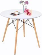 🍽️ современный белый круглый стол: кухонный обеденный стол, обеденный стол для столовой, журнальный стол, офисный конференц-стол - ножки из дерева, стиль досуга для кухни и гостиной (белый круглый стол) логотип