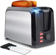 🍞 2-slice stainless steel toaster with removable crumb tray - wide slot toaster - best rated prime - 7 bread shade settings - bagel, defrost, cancel function logo